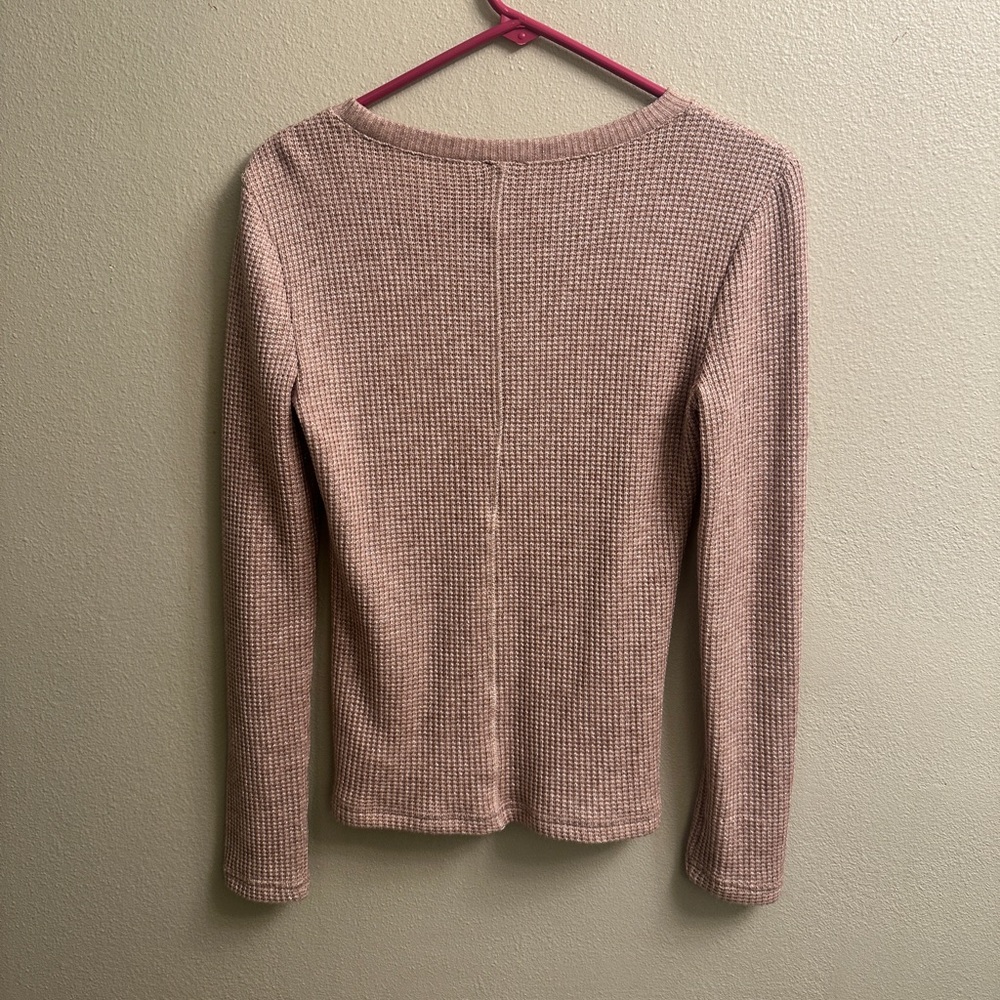 Express Glitter Waffle Fitted Crew Neck Long Sleeve Top Size Small Beige - Picture 7 of 8